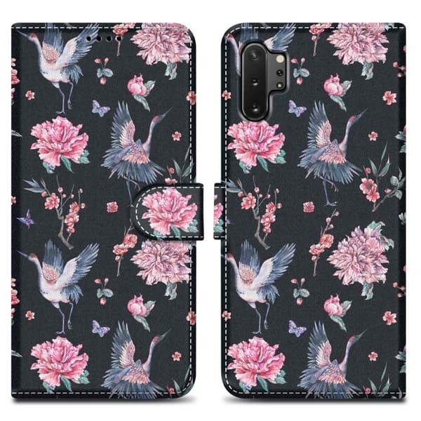 Samsung Galaxy NOTE 10 PLUS Pungetui Cover Case () Vandhane og blomster nr. 9