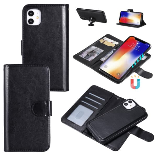 iPhone 12 Pro Max 2-in-1 Magneettinen lompakkokotelo musta