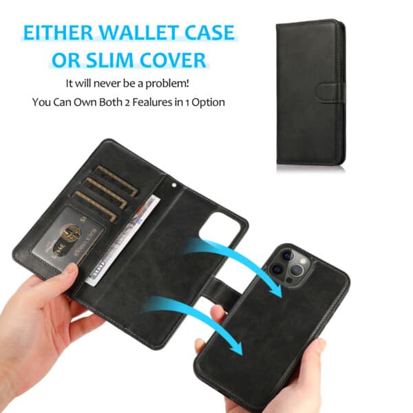 iPhone 13 mini 2-in-1 magneettinen lompakko kotelo musta