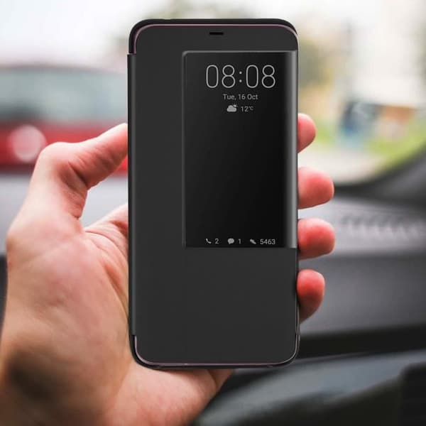 Hus - AVIZAR - Huawei Mate 20 Pro - Hård Skal - Stort Genomskinligt Fönster - Svart