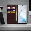 Miniatyrbild 3 av 4: Äkta läderfodral - AVIZAR - Galaxy Note 10 Plus - Kortficka - Video-stöd - Mörkbrun