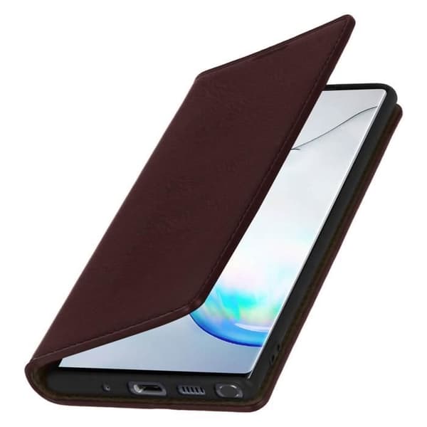Äkta läderfodral - AVIZAR - Galaxy Note 10 Plus - Kortficka - Video-stöd - Mörkbrun