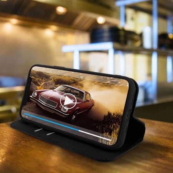 iPhone 11 Pro Max-fodral - AVIZAR - Folio Plånboksfodral - Ekologiskt Läder Svart - Stöd Funktion