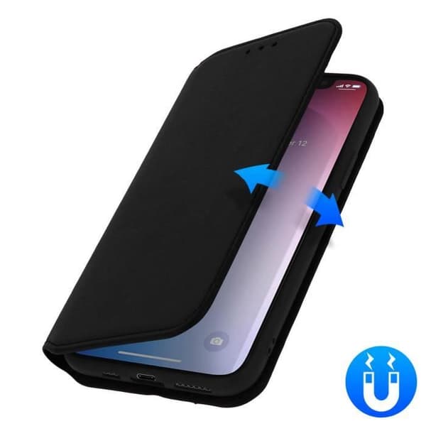iPhone 11 Pro Max-fodral - AVIZAR - Folio Plånboksfodral - Ekologiskt Läder Svart - Stöd Funktion