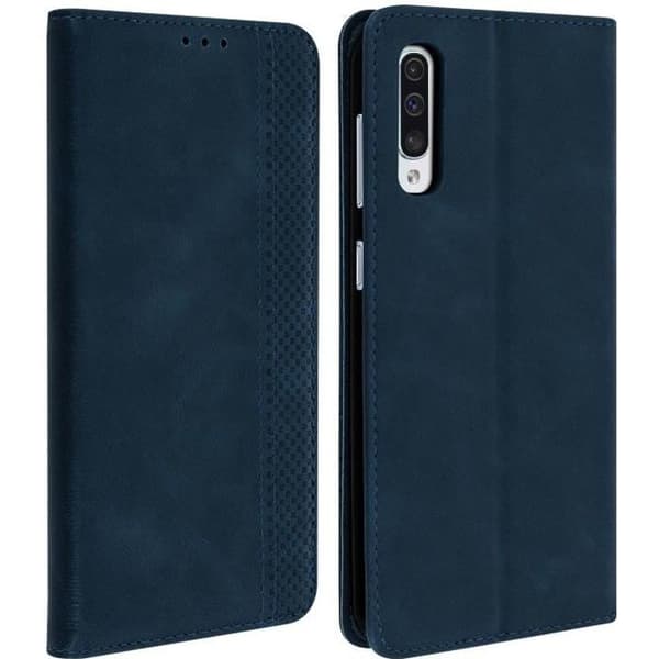 Fodral för Samsung Galaxy A50 - AVIZAR - Mjuk Etui - Mörkblå - Vintage - Magnetisk