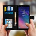 Miniatyrbild 3 av 4: Smartphone-fodral - Samsung - Galaxy A6 - Ekologiskt skinn - Svart - Stödfunktion