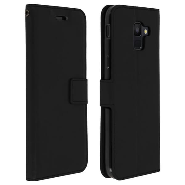 Smartphone-fodral - Samsung - Galaxy A6 - Ekologiskt skinn - Svart - Stödfunktion