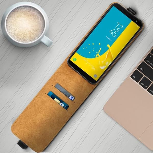 Fodral till Samsung Galaxy J6 - AVIZAR - Vertikalt flipskydd - Silikongel - Ekologiskt läder - Svart