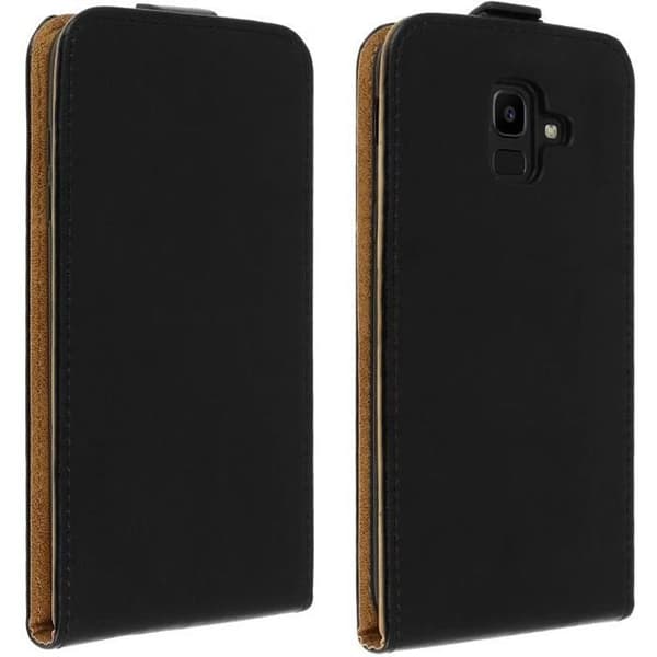 Fodral till Samsung Galaxy J6 - AVIZAR - Vertikalt flipskydd - Silikongel - Ekologiskt läder - Svart