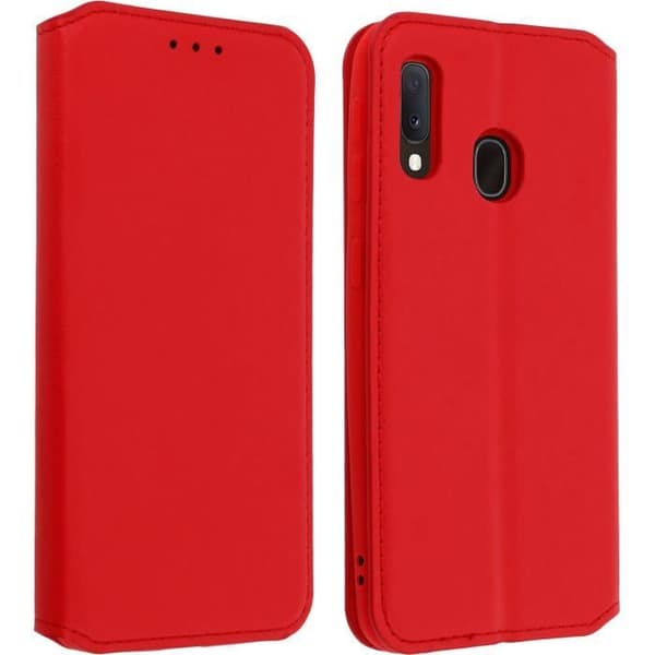 Hus för Samsung Galaxy A20e - AVIZAR - Folio-fodral - Ekoskinn - Röd - Videostöd funktion