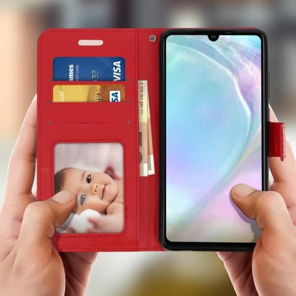 Hus - Huawei - P30 - Eco-läder - Plånbok - Videostöd - Röd