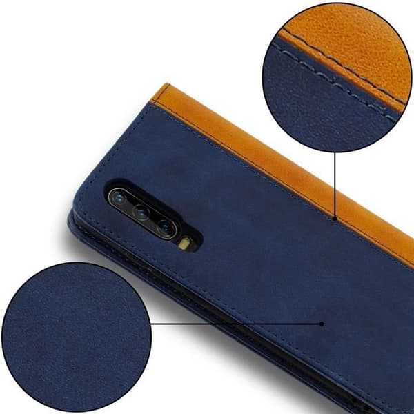 Plånboksfodral - AVIZAR - Huawei P30 - Ekologisk läder - Mörkblå - Videostöd