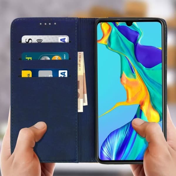 Plånboksfodral - AVIZAR - Huawei P30 - Ekologisk läder - Mörkblå - Videostöd