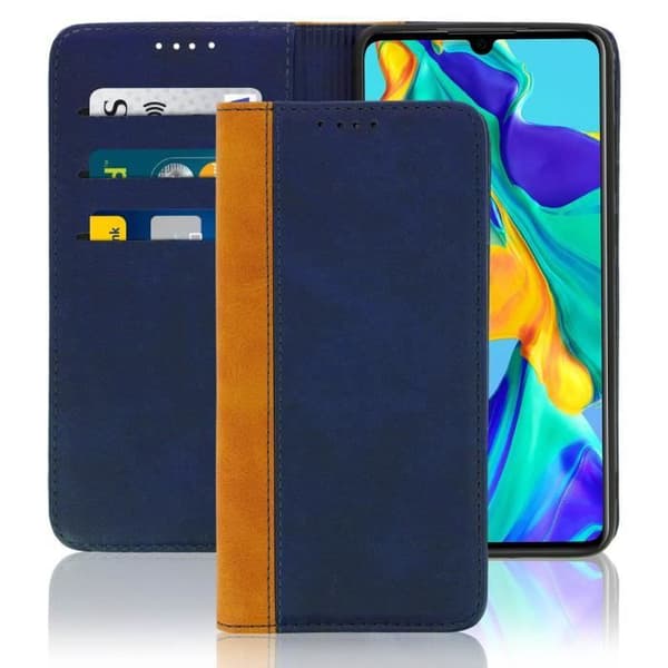Plånboksfodral - AVIZAR - Huawei P30 - Ekologisk läder - Mörkblå - Videostöd