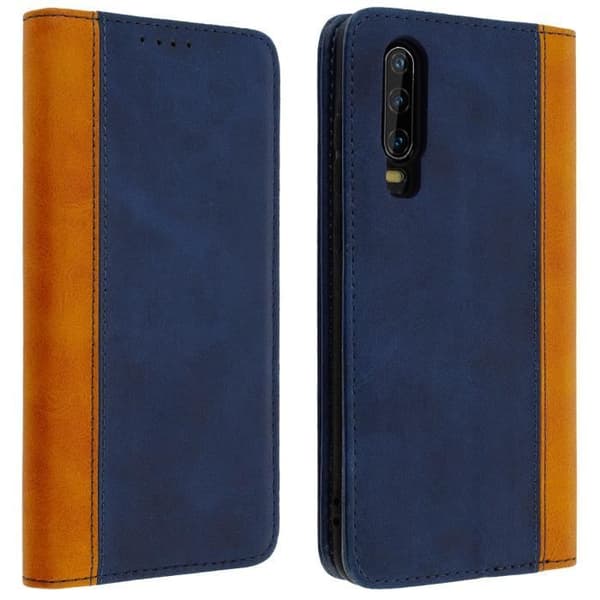 Plånboksfodral - AVIZAR - Huawei P30 - Ekologisk läder - Mörkblå - Videostöd