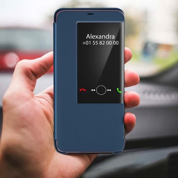 Hus - Huawei - Mate 20 Pro - Hård Skal - Stort Fönster - Mörkblå