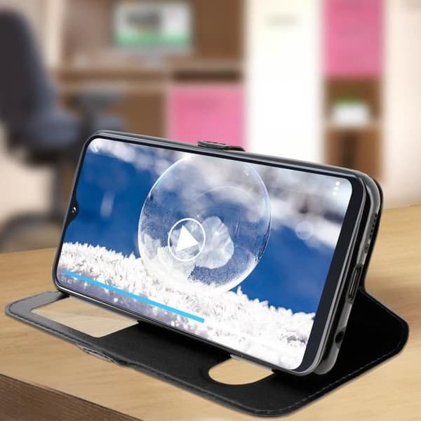 Housse för Samsung Galaxy A20e - AVIZAR - Dubbel Fönster Skydd - Ställfunktion - Svart