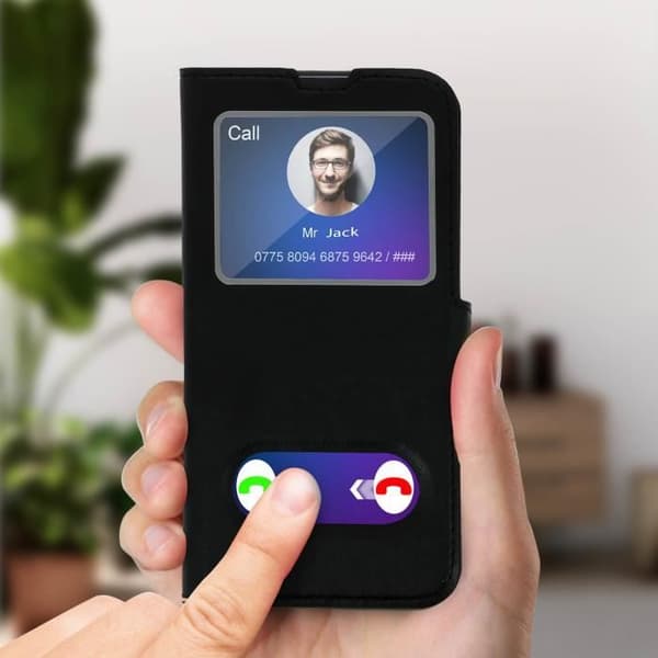 Housse för Samsung Galaxy A20e - AVIZAR - Dubbel Fönster Skydd - Ställfunktion - Svart