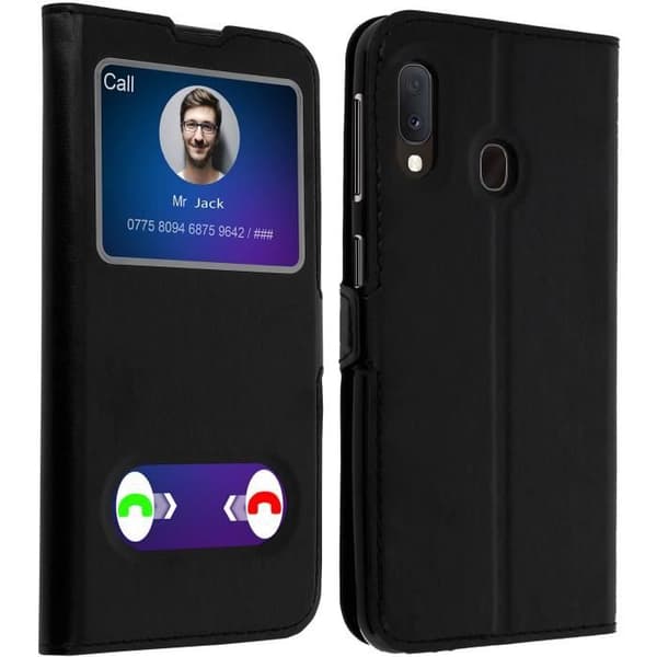 Housse för Samsung Galaxy A20e - AVIZAR - Dubbel Fönster Skydd - Ställfunktion - Svart