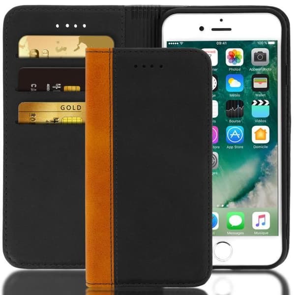 iPhone 7 och 8-fodral - AVIZAR - Folio-fodral - Ekologisk läder - Kortfack - Stödfunktion svart