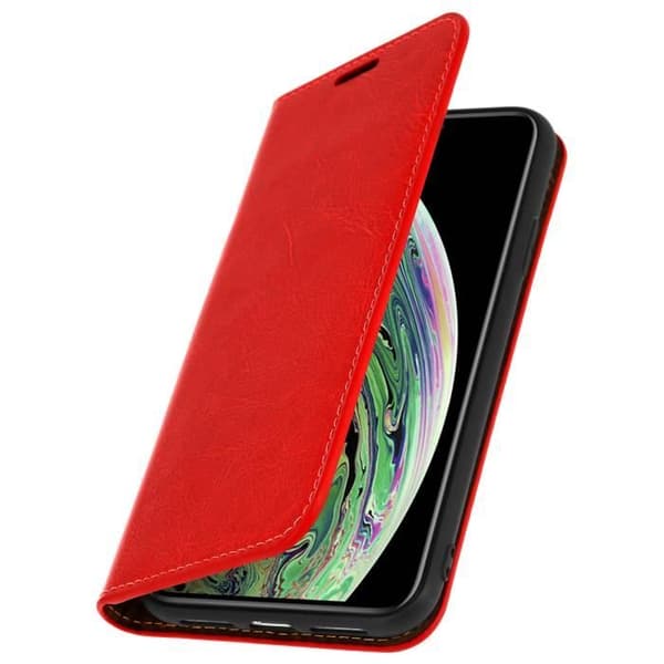 iPhone XS Max-fodral - Apple - Läderplånbok - Röd - Video Stöd - Heltäckande Skydd