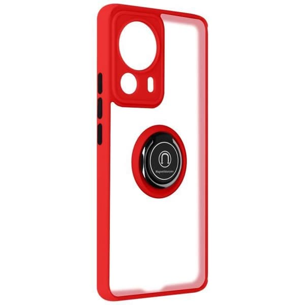 Fodral till Xiaomi 13 Lite - AVIZAR - Tvåmaterial Metal Ring Video Support - Röd