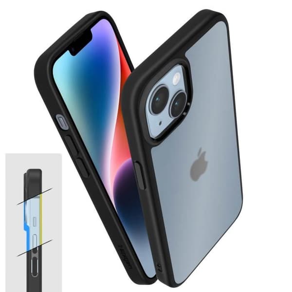 Spigen iPhone 14 Plus Fodral - Frostad Baksida - Svart kontur - Stötsäker - Ultra Hybrid Series