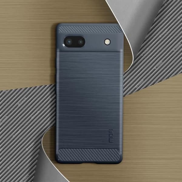 Coque - MOFI - Google Pixel 6a - Flexibel Förstärkt - Kolfiber Metallborstad Effekt - Mörknatt Blå