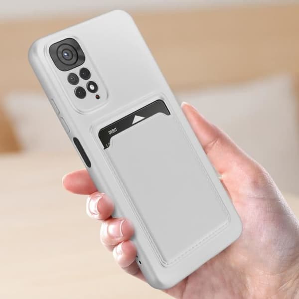 Fodral till Xiaomi Redmi Note 11 och 11s - AVIZAR - Tunn Vit - Mjuk silikon - Korthållare