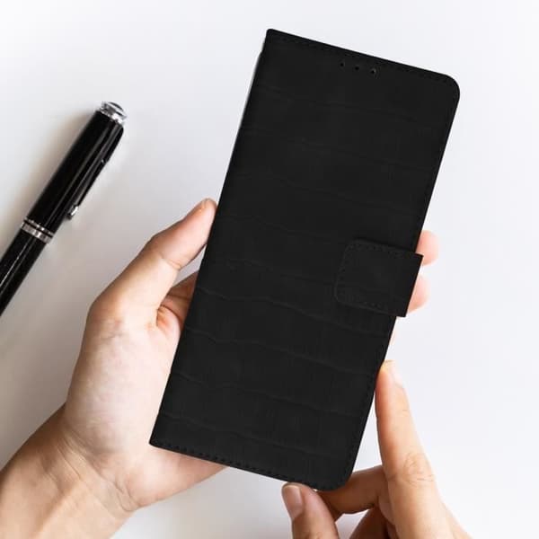 Fodral till Samsung Galaxy A51 - AVIZAR - Krokodileffekt - Plånbok - Videostöd - Svart