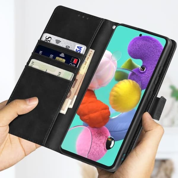 Fodral till Samsung Galaxy A51 - AVIZAR - Krokodileffekt - Plånbok - Videostöd - Svart