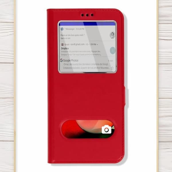 Housse AVIZAR för Samsung Galaxy A22 5G - Röd - Dubbelfönster Videostöd