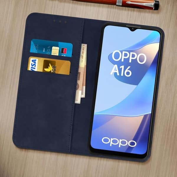 Étui Oppo A16 och A16s - AVIZAR - Folio Plånbok - Videostöd Funktion - Mörkblå