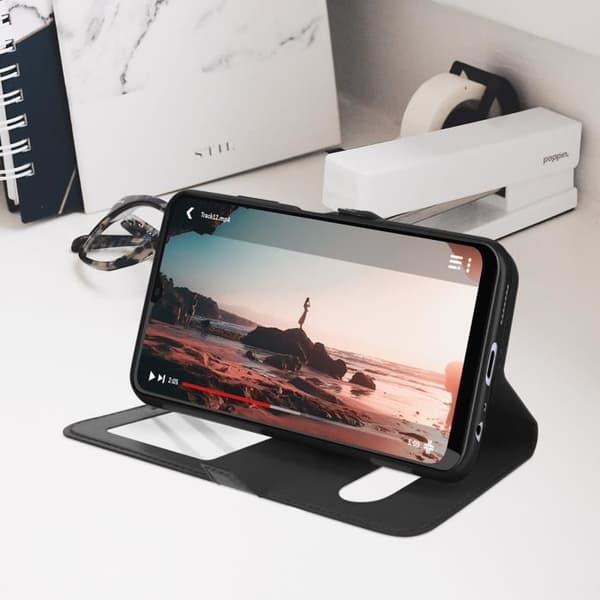 AVIZAR Fodral till Samsung Galaxy A22 5G - Stöd för dubbla fönster och video - Svart