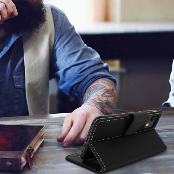 Hus - AVIZAR - iPhone 11 - Fodral Folio Plånbok - Ekoskinn - Svart - Stödfunktion