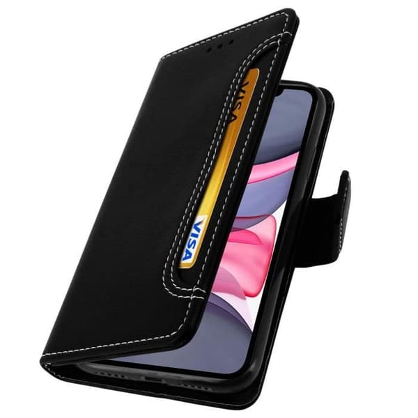Hus - AVIZAR - iPhone 11 - Fodral Folio Plånbok - Ekoskinn - Svart - Stödfunktion