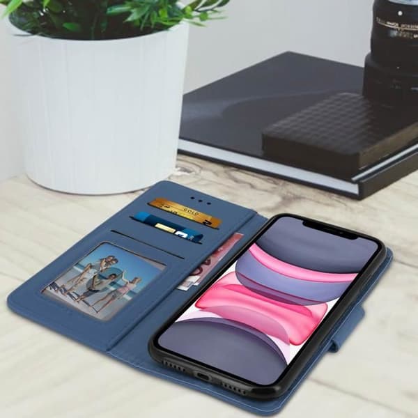 Hölje - AVIZAR - iPhone 11 - Ekoko läder - Stödfunktion - Blå färg
