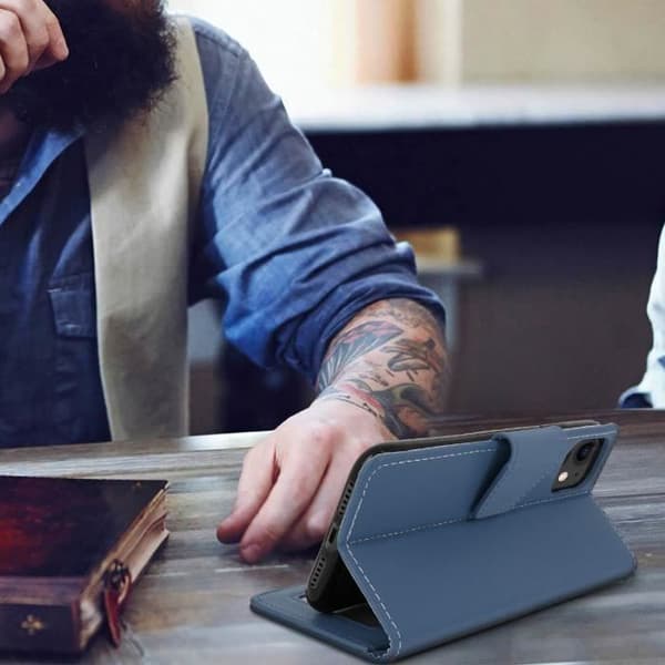 Hölje - AVIZAR - iPhone 11 - Ekoko läder - Stödfunktion - Blå färg