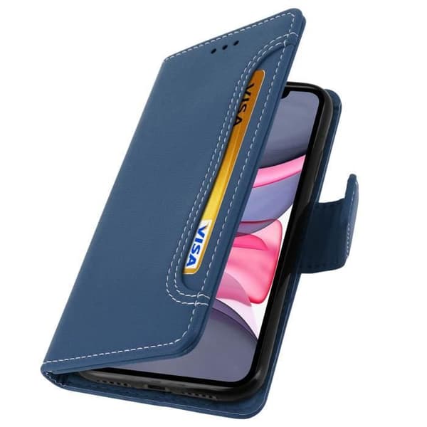 Hölje - AVIZAR - iPhone 11 - Ekoko läder - Stödfunktion - Blå färg