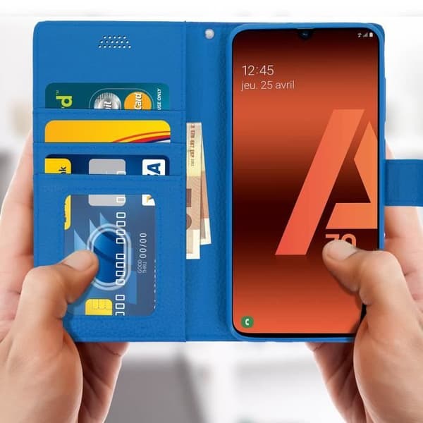 Hus för Samsung Galaxy A70 - AVIZAR - Plånboksfodral - Ekoskinn - Stöd Funktion - Blå