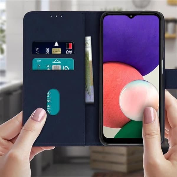 Étui Galaxy A22 5G - AVIZAR - Chersterfield - Kortficka Stöd - Mörknatt