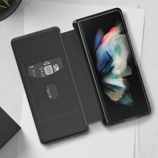 Fodral för Samsung Galaxy Z Fold 3 - AVIZAR - Kortficka med Rem - Kolfiber Effekt svart