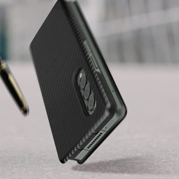 Fodral för Samsung Galaxy Z Fold 3 - AVIZAR - Kortficka med Rem - Kolfiber Effekt svart