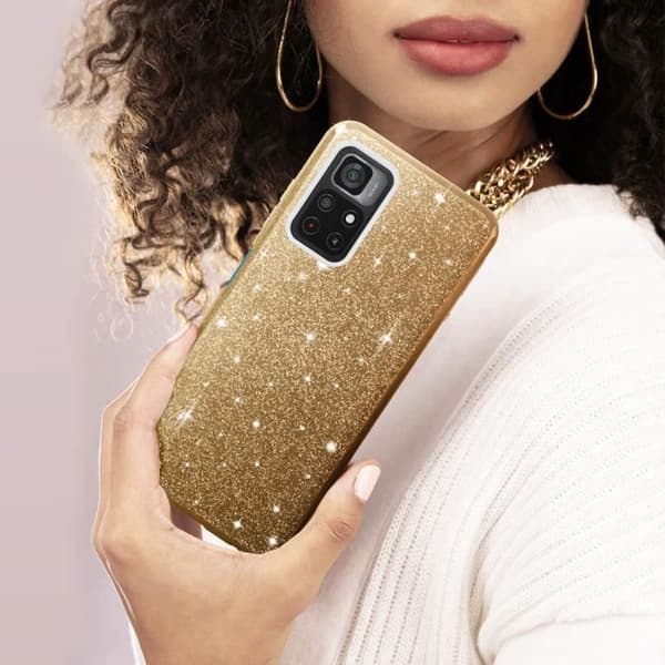 AVIZAR Glitterfodral för Xiaomi Poco M4 Pro 5G och Redmi Note 11S 5G - Gul - Mjuk - Glitterdesign