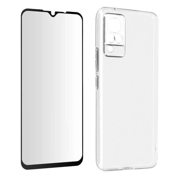 AVIZAR Skyddsfodral för Vivo V21 - Mjukt silikon och 9H härdat glas - Transparent Svart