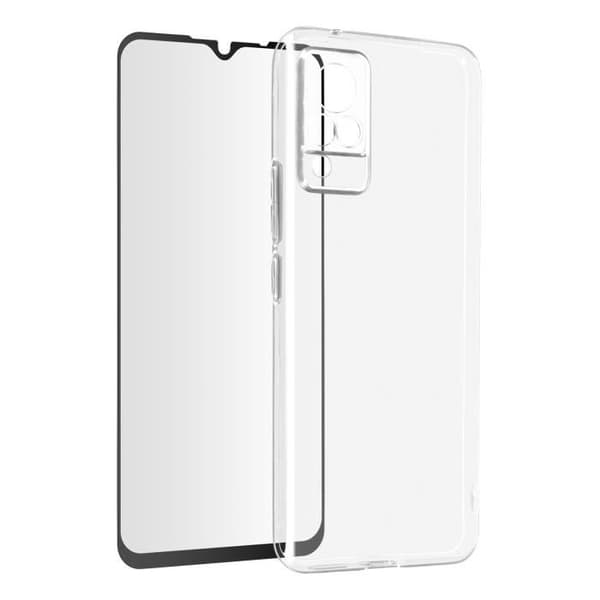 AVIZAR Skyddsfodral för Vivo V21 - Mjukt silikon och 9H härdat glas - Transparent Svart