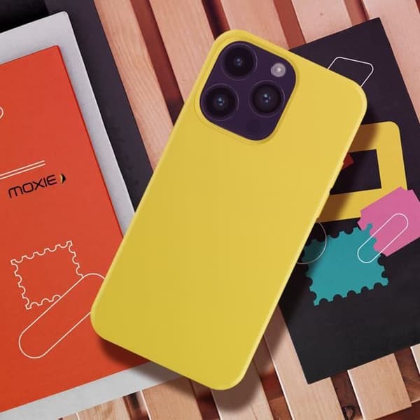 iPhone 14 Pro Hybridfodral Halvstyvt Tunt Ljus Interiör Mjuk Moxie gul
