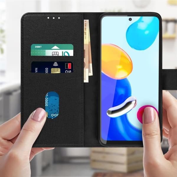 Xiaomi Redmi Note 11 och Note 11s Fodral Flip Wallet Stand Funktion svart