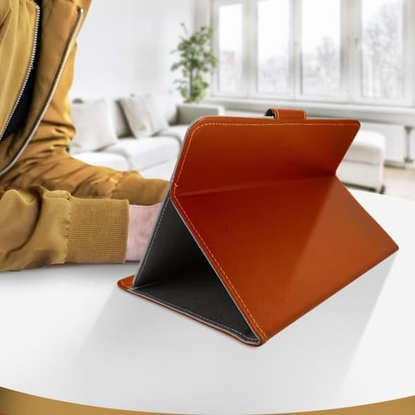 Universal 10 tums tabletfodral Åldrad lädereffekt Videostöd Orange