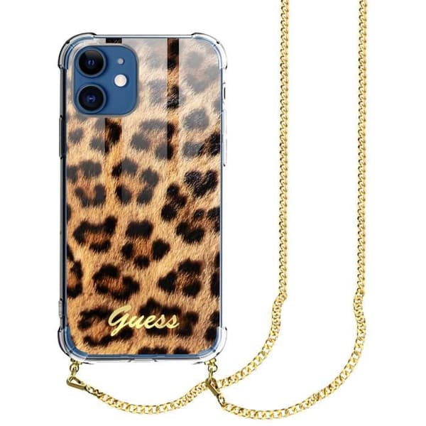 Guess Orange Leopard Mönster Halskedja iPhone 12 och 12 Pro Fodral